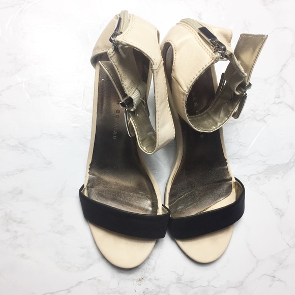 Lauren Conrad Cream Black Open Toe Ankle Wedges - Picture 6 of 7